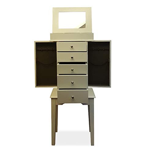 FZX514 Portagioie Armadietto Specchiera Organizer,Portagioie con 5 Cassetti E 2 Ante Laterali,Cassettiera Portagioie Grande capacità Mobile per L'Organizzazione Armadio Freestanding(Beige)