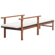 Tidyard Sdraio con Cuscino Polyrattan e Legno Massello di Acacia Nera, Sedie da Giardino, Sedie da Giardino in Legno 200 x 55 x 56 cm