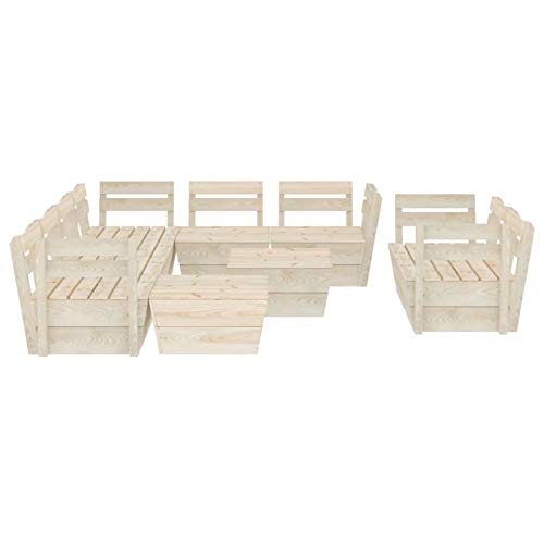 Tidyard 10 pz Set Divani Pallet Angolari Modulari da Giardino Esterno 9 Posti con Penisola in Legno di Abete Impregnato,Divani da Modulari Modulari,Set Divano Angolare 7 Posti e Divano 2 Posti Legno