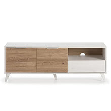 VS Venta-stock Mobile TV Koln 2 Porte e 1 cassetto, Color Bianco Spazzolato e Legno, 136,5 cm (Larghezza) 40 cm (profonditá) 48,5 cm (Altezza)