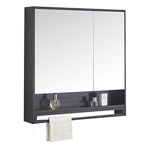 Armadietti a specchio Da Bagno Parete in Legno Massello Mobiletto da Bagno Mensola Specchio Cosmetico da Bagno (Color : Black, Size : 80 * 14 * 80cm)