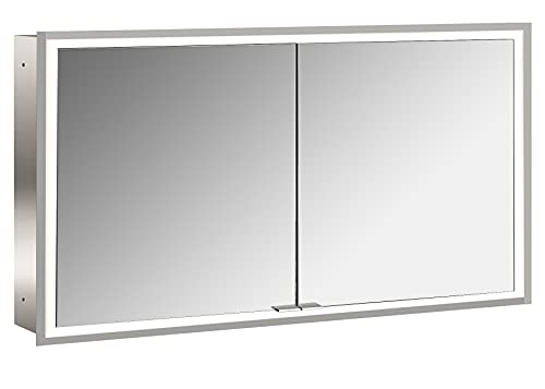 EMCO Armadietto a specchio illuminato Prime con illuminazione a LED a tutto tondo, armadietto a specchio da bagno di alta qualità come modello da incasso, mobile da bagno a 2 ante, bianco neutro