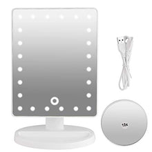 Specchio cosmetico, ricarica USB Specchio ingranditore 10X con 20 luci a LED e base portaoggetti per casa da tavolo bagno doccia da viaggio