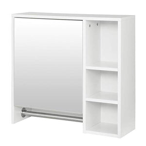 EUGAD Mobiletto Pensile da Bagno con Specchiera Armadietto Bianco da Parete con 5 Mensole Portasciugamani Inclusa 60x20x60cm 0132WY