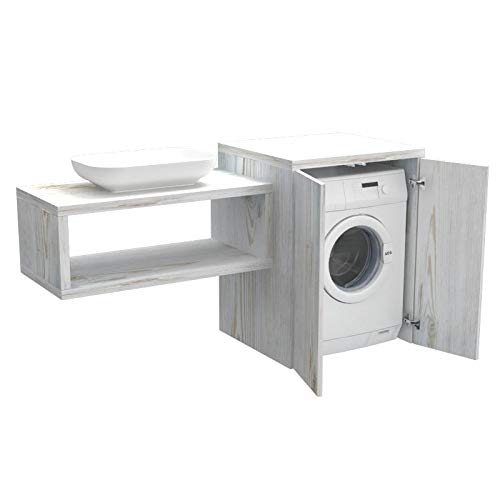 Ve.Ca. Mobile bagno coprilavatrice Stoccolma con ante, in legno, mensola lavabo + copri lavatrice/asciugatrice + lavabo, diversi colori, lavanderia bagno (Shabby chic)