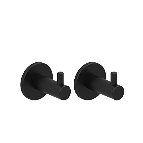 Kon-fort Home Appendi accappatoio bagno acciaio inox nero. Set 2 ganci doccia asciugamani cappelli. Gancio bagno cucina. Ganci porta accappatoio con viti, colore nero spazzolato opaco.