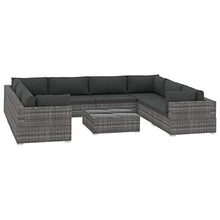 vidaXL Set Divani da Giardino 9 pz con Cuscini Foderati Lavabili Modulare Leggero Elegante Arredi da Esterno in Polyrattan Grigio Telaio in Acciaio