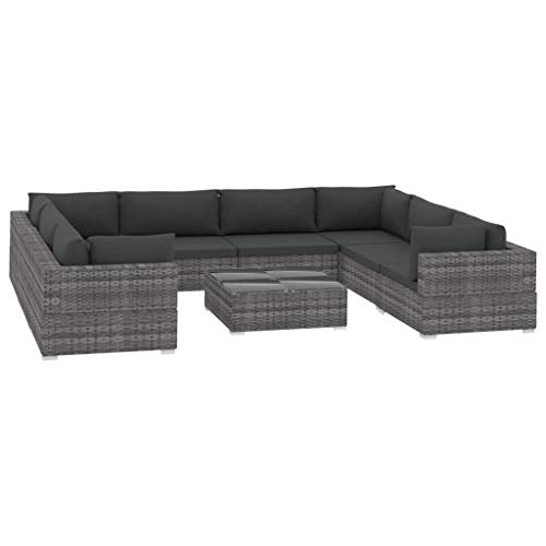 vidaXL Set Divani da Giardino 9 pz con Cuscini Foderati Lavabili Modulare Leggero Elegante Arredi da Esterno in Polyrattan Grigio Telaio in Acciaio