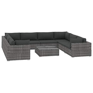vidaXL Set Divani da Giardino 9 pz con Cuscini Foderati Lavabili Modulare Leggero Elegante Arredi da Esterno in Polyrattan Grigio Telaio in Acciaio