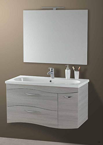 Set Mobile Onda Lavabo Specchio LED Arredo Bagno Moderno Istanbul100 CERAMICHEMIRANDA-Bianco Antico