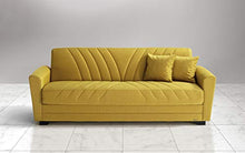 Divano 3 posti in tessuto lavabile giallo senape - 220 x 88 x 83h cm, vano contenitore, trasformabile in letto una piazza e mezza