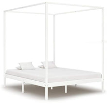 BIGTO - Struttura letto a baldacchino in legno di pino massiccio, per camera da letto, colore: bianco, 160 x 200 cm