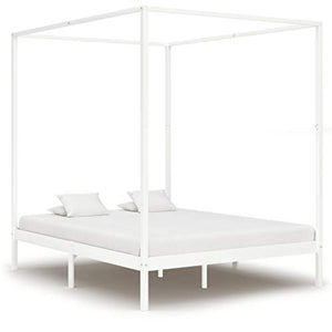 BIGTO - Struttura letto a baldacchino in legno di pino massiccio, per camera da letto, colore: bianco, 160 x 200 cm