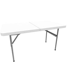 Todeco - Tavolo Portatile Pieghevole, Tavolo Trasportabile - Materiale: HDPE - Carico Massimo: 100 kg - 122 x 61 cm, Bianco, Pieghevole a metà