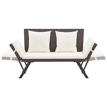 Tidyard Panca da Giardino Esterno 2 Posti in Rattan,Lettino da Giardino Reclinabile 2 in 1 in Polyrattan Marrone,Sedia a Sdraio da Giardino Reclinabile in Rattan (130-176) x 70 x 80 cm