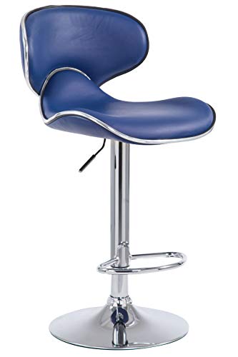 CLP Sgabello Design Cucina Las Vegas V2 In Similpelle Con Schienale I Sedia Alta Imbottita Girevole Regolabile 62-82 CM, Colore:blu, Colore del telaio:cromo