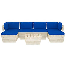 SKM Set Divani da Giardino su Pallet 7 pz con Cuscini Legno Abete (125.7kg) Blu-3586