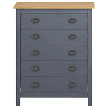 Ausla - Mobiletto con 5 cassetti, cassettiera bianca in legno di pino massiccio, per soggiorno, ingresso e camera da letto, 79 x 40 x 96,5 cm, grigio e marrone miele