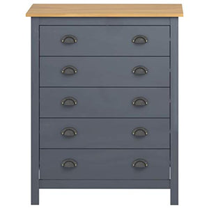 Ausla - Mobiletto con 5 cassetti, cassettiera bianca in legno di pino massiccio, per soggiorno, ingresso e camera da letto, 79 x 40 x 96,5 cm, grigio e marrone miele
