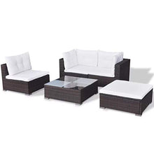 GOTOTOP Set Divani da Giardino Polyrattan Marrone | 2 divani angolare + 1 Divano Centrale + 1 ottomano + 1 tavolino da tè + 4 Cuscini da Seduta + 5 Cuscini da Schienale
