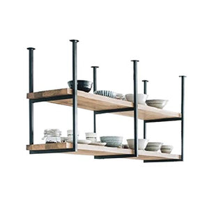 Porta bottiglie da vino Mensola a soffitto Portabottiglie a 2 livelli Rack di stoccaggio decorativo a sospensione Mobiletto pensile in ferro battuto in legno LOFT Retro Industry per Ristorante/ Bar/ C
