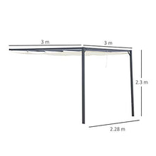 Outsunny Gazebo Pergola 3x3m da Giardino in Metallo con Tettuccio Scorrevole Bianco Crema, Pergola da Giardino a Parete