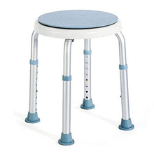 Sgabello girevole per doccia Timago, dimensioni 33 x 52 cm, struttura rotonda in alluminio con sedile in PVC e cuscinetti antiscivolo, altezza regolabile da 34,5 a 52 cm, capacità di carico 110 kg