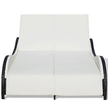 lahomie- Lettino PE Rattan per Esterno Giardino Bianco, Resistente alle Intemperie Lettino Prendisole in Rattan con Schienale Regolabile per 2 Persone