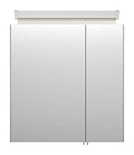 Armadietto da bagno con specchio, 60 cm, 2 ante, con barra a LED, effetto cemento