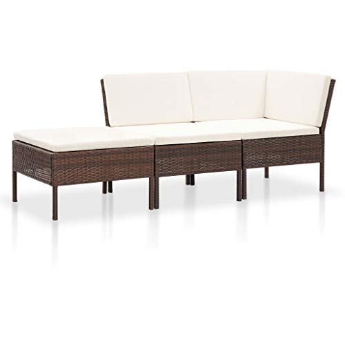 Tidyard Set Divani da Giardino in Polyrattan, Set di Mobili da Giardino, Set Divano Esterno con Cuscini 3 pz Marrone