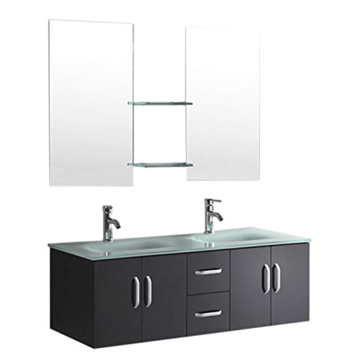 Grafica ma.ro srl Mobile Bagno ARREDOBAGNO RUBINETTI Inclusi Nero Laccato 151 CM Doppio LAVABO Ice
