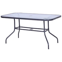 Outsunny Tavolo da Giardino con Foro per Ombrellone, Arredamento da Esterno in Metallo e Vetro 140x80x70cm Grigio
