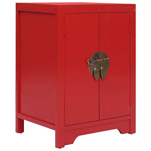 vidaXL Comodino con Ante Stile Orientale Robusto Elegante Armadietto Basso Portaoggetti Tavolino Notte in MDF Rosso Legno di Paulownia