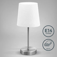 B.K.Licht Lampada da comodino, Lampada da tavolo con paralume in tessuto bianco, adatta per lampadina E14 non inclusa max 25W, altezza 30.8cm, abat-jour per camera con interruttore sul filo, IP20