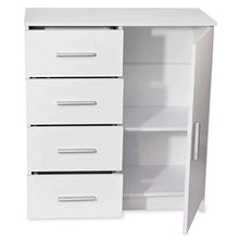 Cikonielf Credenza Buffet con 4 cassetti e anta, mobile ausiliare comò per sala da pranzo, soggiorno, camera da letto, 79 x 35 x 88 cm, bianco opaco