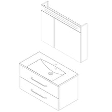 Facchellmann B.Clever - Set di mobili da bagno in frassino con mobiletto, 90 cm, con lavabo in marmo pressofuso e armadietto a LED