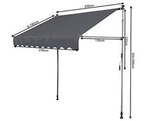 QUICK STAR Tendalino a Morsetto 250 x 130 cm Vetrina Manuale Terrazza per Giardino per Esterni Balcone Grigio