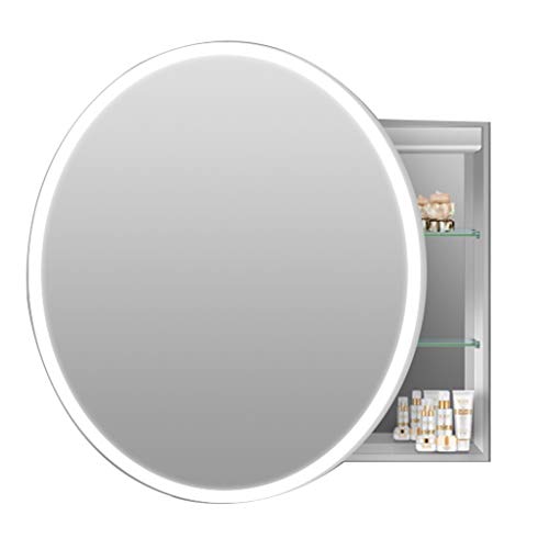 Smart Bathroom Specchio Gabinetto Specchio Rotondo con La Luce del LED Bagno Specchio con Ripiani Medicazione Specchio (Color : Silver, Size : 60cm)