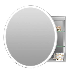 Smart Bathroom Specchio Gabinetto Specchio Rotondo con La Luce del LED Bagno Specchio con Ripiani Medicazione Specchio (Color : Silver, Size : 60cm)
