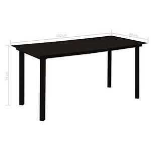 Qnotici 7 Parti Set da Pranzo da Giardino, mobili da Balcone, Tavolo da Pranzo, mobili da Giardino, Tavolo da Giardino, Set da Pranzo, Vetro Nero e Acciaio Tavoli: 150 x 80 x 74 cm