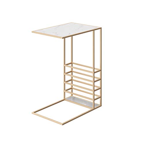 Tavolino Quadrato in Marmo Tavolo Portariviste Iron Art Snack Tavolino Mobile A Forma di C in Soggiorno, 30 × 45 × 60 CM