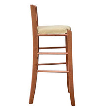 Sgabello legno ciliegio con seduta beige ecopelle alto 67 cm con mano spalliera
