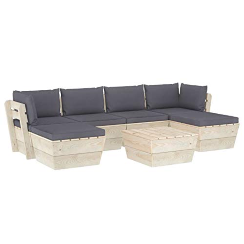 SKM Set Divani da Giardino su Pallet 7 pz con Cuscini Legno Abete (125.7kg) Antracite