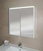 Specchiera specchio bagno pensile contenitore 2 ante, fascia led, cm.67x60x15