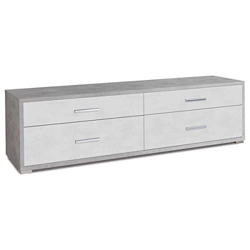 Sarmog Mobiletto Basso Porta TV in Legno Quattro cassetti Cemento Bianco 179x47x h50 cm