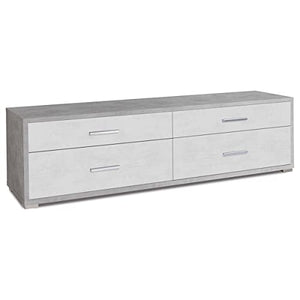 Sarmog Mobiletto Basso Porta TV in Legno Quattro cassetti Cemento Bianco 179x47x h50 cm
