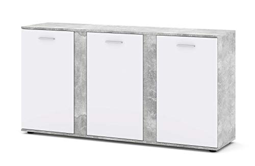 BIM Furniture Comò Amigo con 3 ante 190 cm, credenza multiuso per camera da letto, soggiorno, tappetino bianco