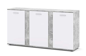 BIM Furniture Comò Amigo con 3 ante 190 cm, credenza multiuso per camera da letto, soggiorno, tappetino bianco