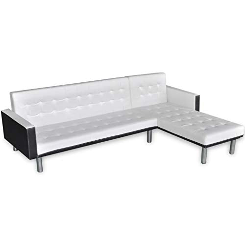vidaXL Divano Letto a L Pelle Sintetica Bianco Divanetto Sofà Poltrona Moderna