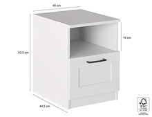 Iconico Home MIK Traditional, Comodino con cassetto e vano a giorno, Camera da letto, Cameretta ragazzi, 40x44,5xh53,5 cm, Bianco